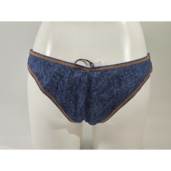 MDS Women's L We Wore What Delilah Denim Flatlock Bikini Bottom High Cut V NEW - Picture 4 of 4